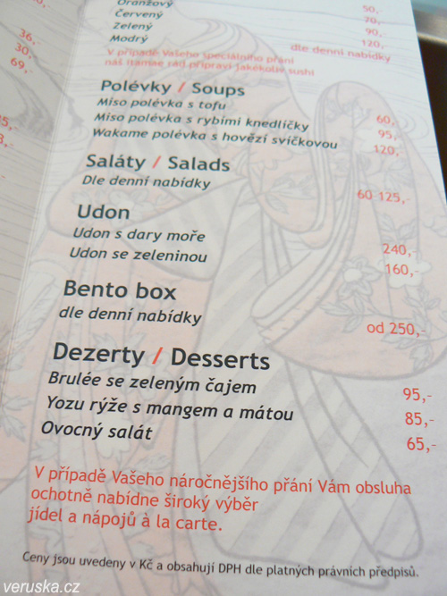 MOMO Sushi menu, druhá strana